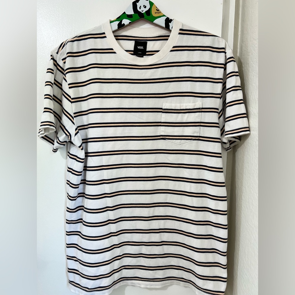 VANS SHORT SLEEVE STRIPED POCKET T SHIRT SIZE LARGE